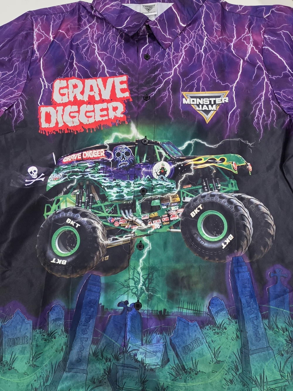 Grave Digger Monster Jam Men's Purple Graphic Button-Down Shirt